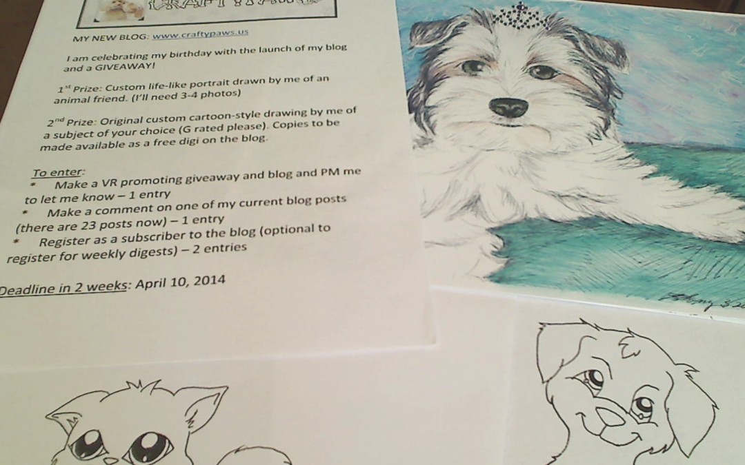 Winners to the CraftyPaws Blog Launch Giveaway and THANKS!